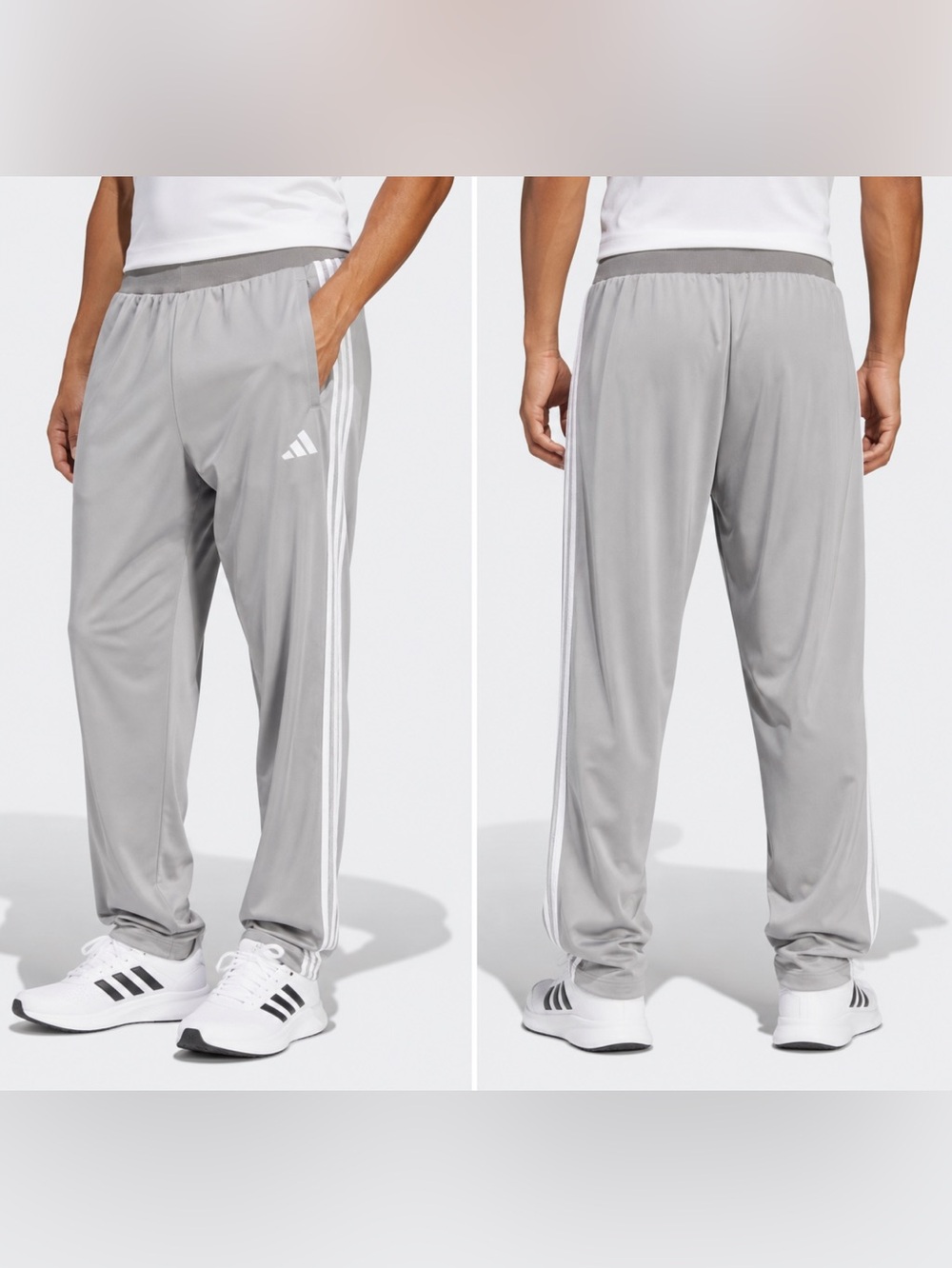Adidas Men’s SC Track Pants Medium Gray Zip Pocket 3 Stripe NWT JY3820